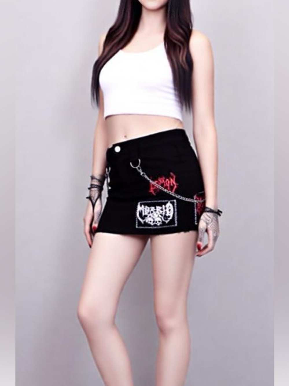 Dolls Kill Widow Noise Annoys Mini Black Denim Skirt Size M Punk Grunge Goth - Picture 13 of 13